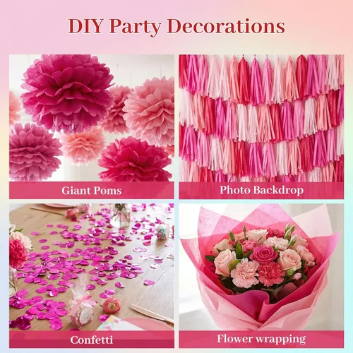 Miniatura 6 de Shindel 120 hojas de papel de seda rosa, papel de regalo de 20 x 14 pulgadas para bolsas de regalo, bodas, despedidas de soltera, proyectos