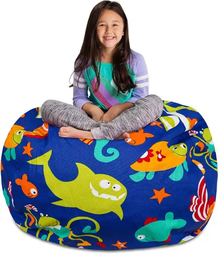 Miniatura 79 de Posh Stuffable - Sillón puff con almacenamiento para niños, contenedor de animales de peluche, organizador de juguetes de niños Lona rayas verde