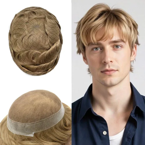 Miniatura 98 de Toupee para hombres Sistema de reemplazo de cabello humano real pieza de cabello humano para hombres encaje suizo para hombre Toupee Hair Pieces