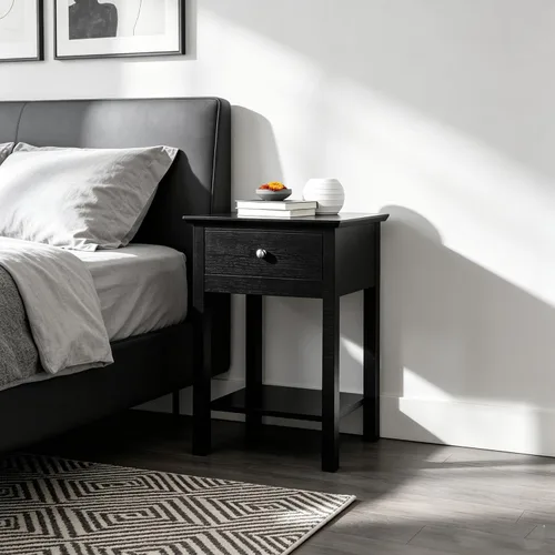 Miniatura 8 de Mesa auxiliar con cajón y estantes dobles, mesa auxiliar para sofá, mesita de noche para espacios pequeños, sala de estar, dormitorio, oficina Blanco