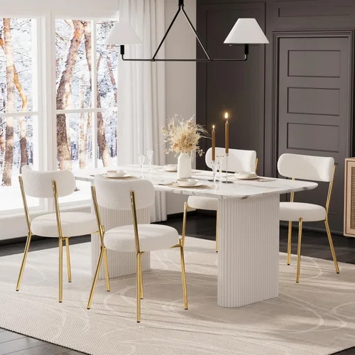 Miniatura 14 de RGZ Juego de mesa de comedor oval moderna de 71", juego de mesa y sillas de 7 piezas para 6, juego de mesa de cocina de mármol sintético y 6 sillas