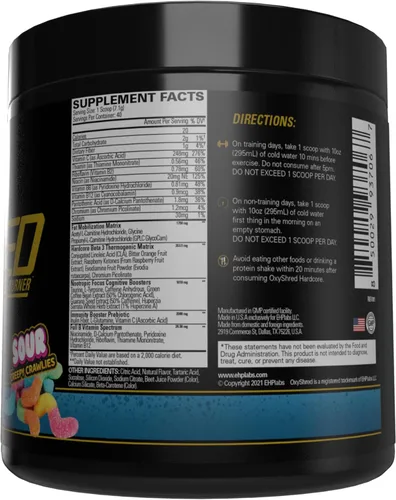 Miniatura 9 de EHP Labs OxyShred Hardcore Super Dosed - Polvo de preentrenamiento con L glutamina y acetil L carnitina, bebida de refuerzo energético - 275 mg