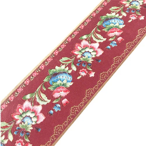 Miniatura 4 de Papel tapiz autoadhesivo de flores de farol, borde de PVC, bordes para baño, cocina, azulejos decorativos 16.4 ft (rojo)