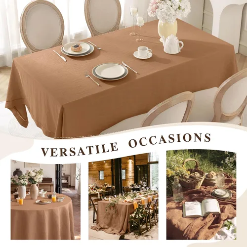 Miniatura 7 de Linen World - Mantel de lino de otoño de 55 x 55 pulgadas, mantel rectangular lavable de lino francés para comedor, al aire libre, bodas