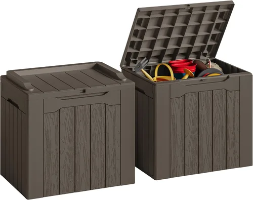 Miniatura 29 de JUMMICO Caja de resina de 31 galones, cajas de almacenamiento impermeables para interiores y exteriores para muebles de patio, cojines y Negro