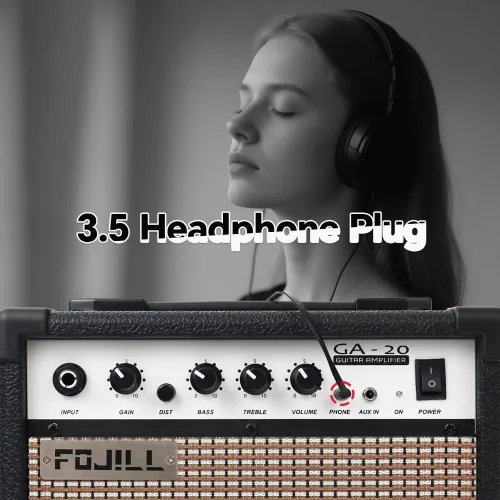 Miniatura 5 de Fojill Amplificador de guitarra eléctrica de 20 W, amplificador de práctica pequeño portátil de viaje con conector de auriculares de 3.5 pulgadas