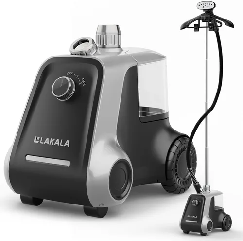 LAKALA Vaporizador de Ropa, Calentamiento Instantáneo de 30 Segundos, Tanques de Agua de 2.5L, con Clips para Pantalones y Doble Percha, Potente de