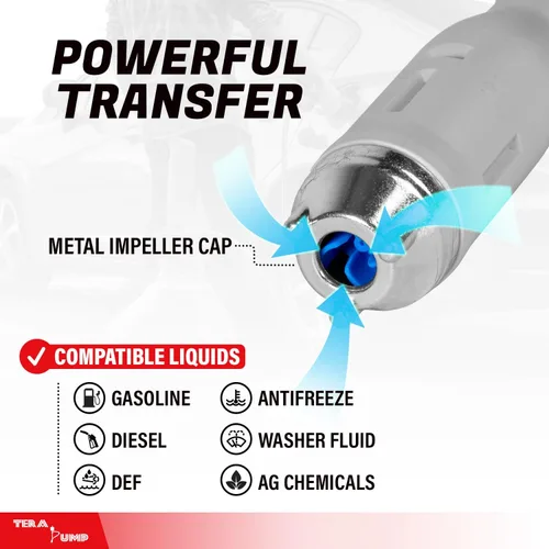 Miniatura 5 de TERA PUMP Bomba de transferencia de combustible con boquilla de control de flujo rápido y tubo telescópico y potente batería recargable, manguera