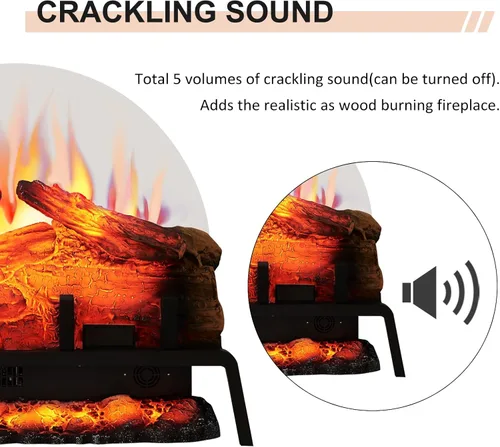 Miniatura 5 de PuraFlame Chimenea eléctrica de pie de 24" con juego de leña, inserto, calentador de 750W/1500W, 6 colores de llama con 5 niveles de brillo, sonido