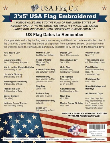 Miniatura 9 de Banderas americanas para exteriores 3x5 - Bandera estadounidense de USA Flag Co. fabricada en Estados Unidos: estrellas bordadas y rayas cosidas