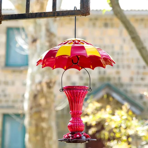Miniatura 7 de Beserie - Bafle de comedero de pájaros de 14 pulgadas con foso de hormigas, cubierta protectora de lluvia para comedero de pájaros grande con Rojo