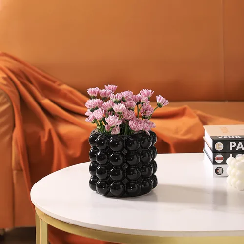 Miniatura 4 de Jarrón de burbujas, jarrón de cerámica negra para flores, jarrones bohemios para decoración del hogar, jarrones decorativos para sala de estar, Negro