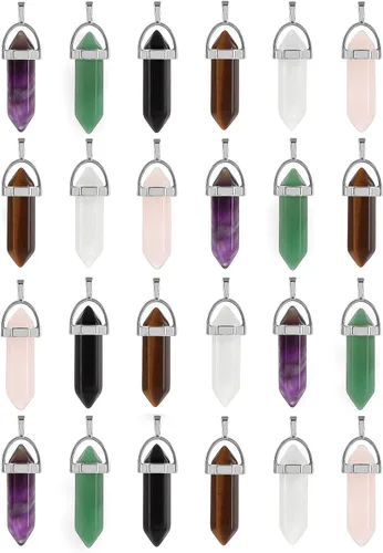 Miniatura 8 de Lezam 24 piezas de dijes de cristal de curación para mujeres, piedras naturales de cuarzo de chakra, dijes hexagonales de piedra preciosa a granel