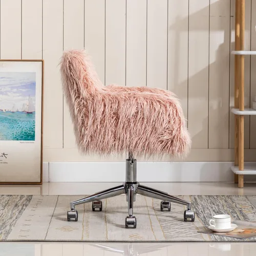Miniatura 7 de Silla de escritorio de piel sintética con ruedas, moderna silla de tocador de maquillaje peluda para niñas y mujeres, sillas de escritorio tapizadas