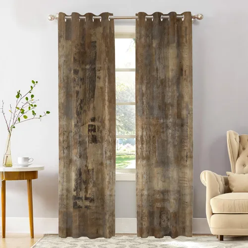 Miniatura 52 de Shrahala Beige and Orange Abstract Art Brushstrokes Blackout Curtain Tiers, Abstract Oil Paint Kitchen Valance Light Blocking Tier Drapes with Rod