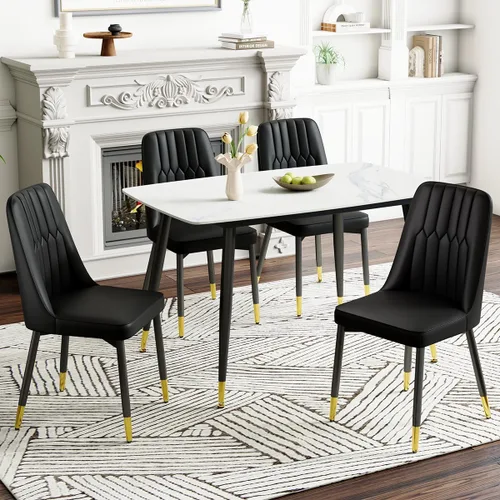 Miniatura 9 de Juego de 2 sillas de comedor modernas, sillas de comedor de piel sintética con cojín grueso y patas de metal, sillas de cocina negras para comedor