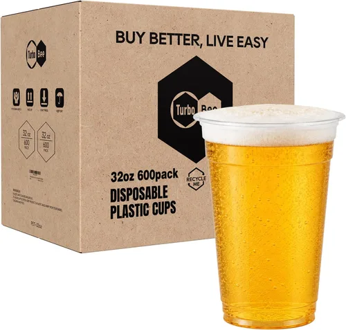 Miniatura 10 de Turbo Bee - 25 juegos de vasos de plástico transparente de 32 oz con tapas y popotes desechables para llevar, vasos con tapas para café helado