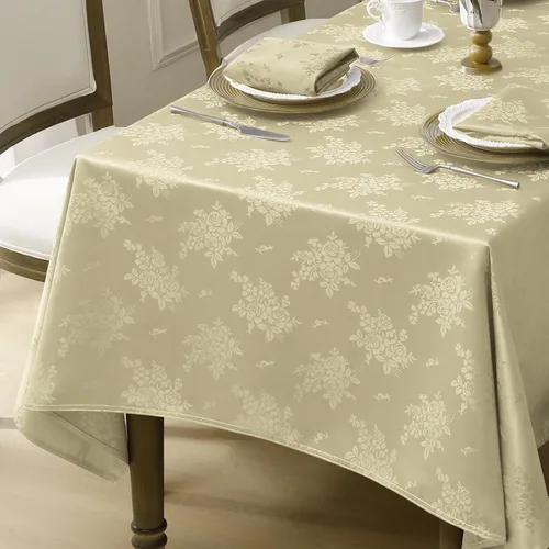Miniatura 2 de Romanstile Mantel rectangular de jacquard, resistente al agua, elegante, con patrón floral de rosa damasco, mantel decorativo de poliéster lavable