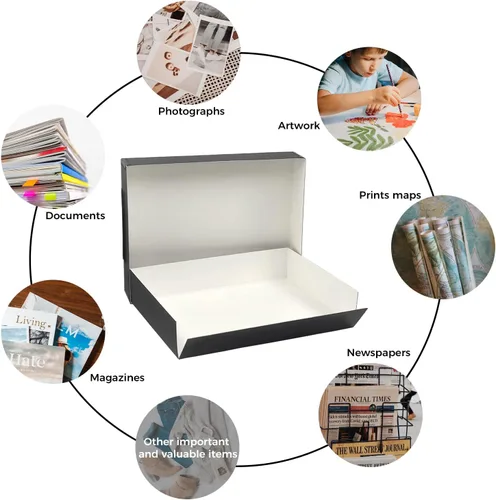 Miniatura 88 de Lineco Archival Caja de almacenamiento para impresión de 13x19 pulgadas, diseño frontal abatible, 13 1/2 x 19 1/2 x 3 pulgadas, color exterior: negro
