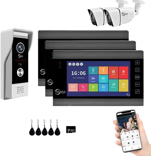 Miniatura 12 de ANJIELO SMART Timbre de video de apartamento, monitor de pantalla táctil HD de 1080P (negro), cámara de timbre para exteriores, timbre de timbre