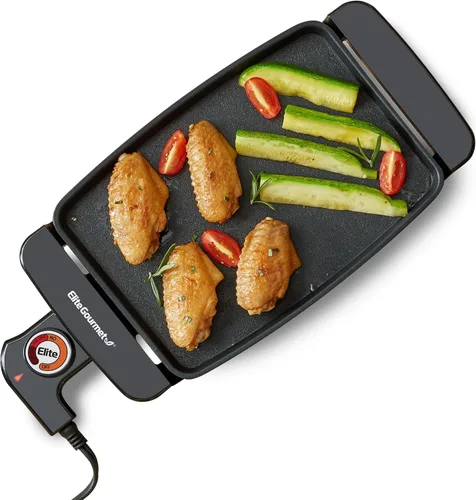 Elite Gourmet EGR8152 Plancha eléctrica compacta personal de 9.75" x 7", con asas de tacto frío, superficie antiadherente, termostato