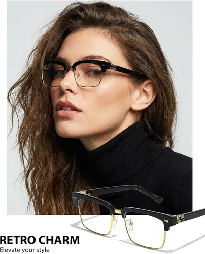 Miniatura 2 de IGnaef Gafas de bloqueo de luz azul con montura cuadrada unisex de media montura antifatiga ocular y deslumbramiento UV IF1233 C01 oro negro