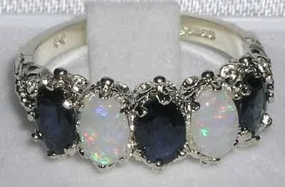 Miniatura 4 de Anillo de eternidad para mujer de plata de ley 925, auténtico zafiro y ópalo