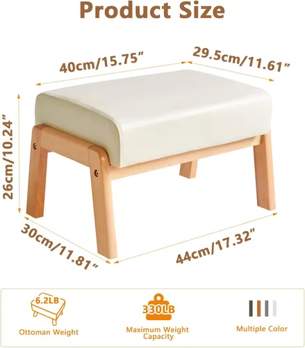 Miniatura 3 de IBUYKE Taburete otomano pequeño de 10.2" de altura, reposapiés rectangular de cuero sintético PU con asiento acolchado y patas de madera, otomano