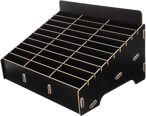 Caja de almacenamiento de madera para teléfono con compartimentos, organizador de teléfono móvil de escritorio para salas de reuniones, aulas y