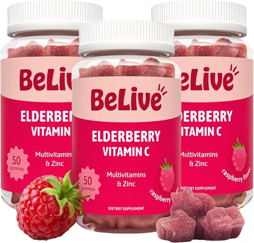 Miniatura 10 de BeLive Gomitas de saúco con vitamina C, D3 y zinc, suplemento multivitamínico para apoyo a la salud inmunológica para niños y adultos, 50