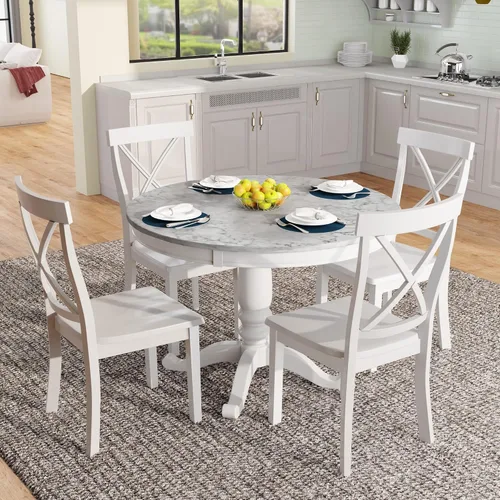 Miniatura 22 de Harper & Bright Designs Juego de comedor de 5 piezas, mesa clásica elegante y 4 sillas en color espresso y beige