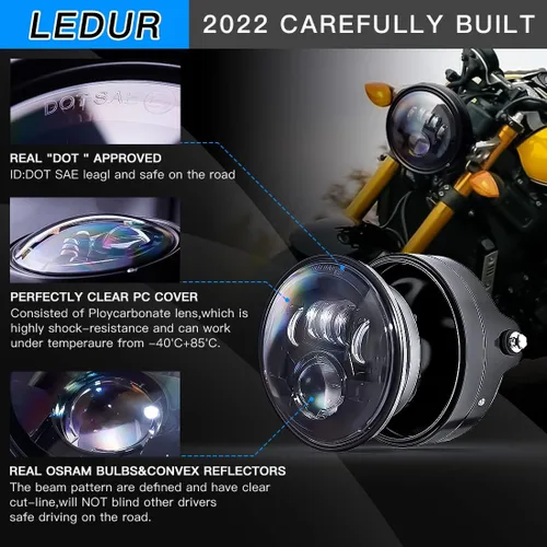 Miniatura 2 de LEDUR - Faro delantero LED redondo para motocicleta de 7 pulgadas, aprobado por DOT, con haz alto y bajo, con carcasa y cubeta, para Harley, Yamaha