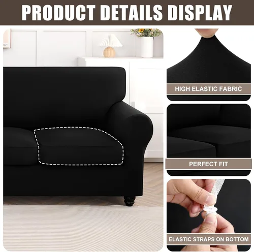Miniatura 2 de SearchI - Funda de sofá biplaza elástica, 3 piezas con 2 fundas de cojín independientes, lavable, protector de muebles para sala de estar
