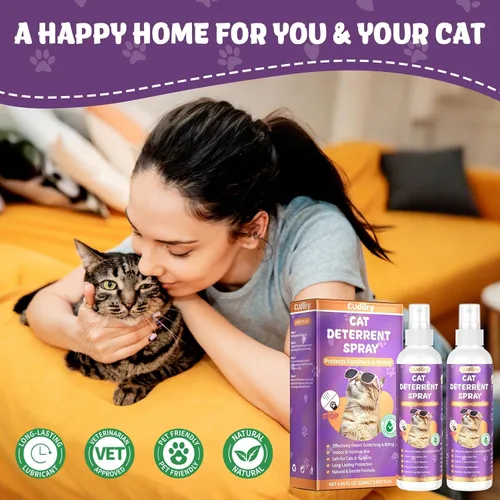 Miniatura 7 de Paquete de 2 aerosoles disuasorios para gatos para interiores y exteriores, repelente de gatos para arañazos y marcas, disuasorio antiarañazos