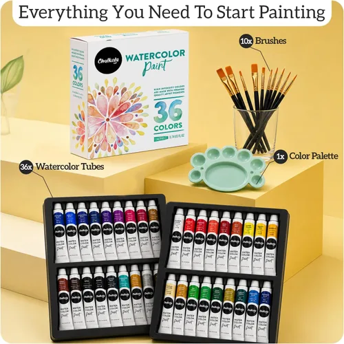 Miniatura 2 de Chalkola - Set de pintura de acuarela para adultos, niños, artistas principiantes y profesionales - Juego de 36 tubos de acuarela (12ml, 0.4oz), 10