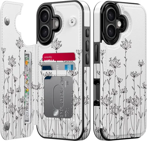 Miniatura 59 de FUNMIKO Funda tipo cartera para iPhone 13 con tarjetero, bloqueo RFID, protección de grado militar y obras de arte impresas con rayos UV, cierre
