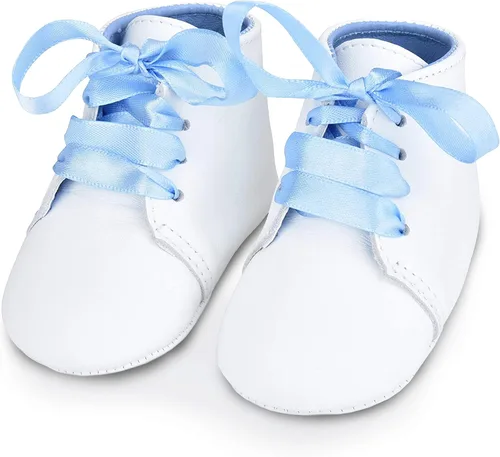 Miniatura 2 de BabyShoe - Zapatos de bautizo para bebé piel con lazo diseño de bautizo color azul