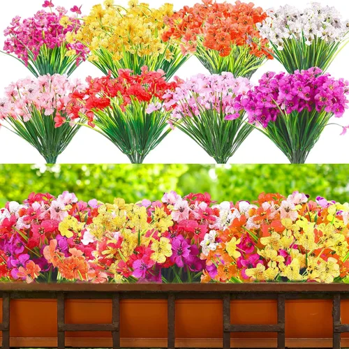 Miniatura 13 de Jutom 24 piezas de flores artificiales para decoración al aire libre, flores sintéticas de seda resistentes a los rayos UV, plantas a granel, Azul
