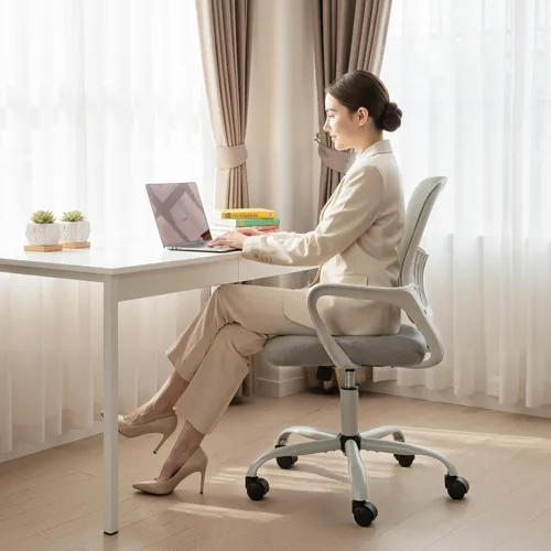 Miniatura 2 de DUMOS Silla de oficina para computadora en casa - Silla de escritorio ergonómica con respaldo medio y soporte lumbar y modo de balanceo, altura