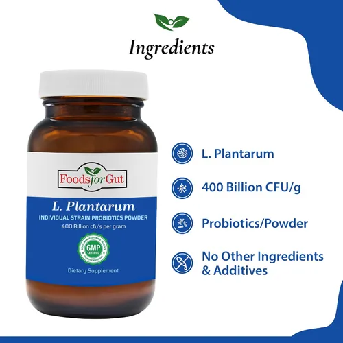 Miniatura 3 de Foods For Gut Lactobacillus Plantarum Probiotic Powder 400 mil millones de ufc Fabricado en Estados Unidos Sin aditivos Directo