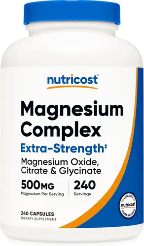 Nutricost Complejo de Magnesio 500mg, 240 Cápsulas - Óxido de Magnesio, Citrato y Glicinato - Sin Gluten y Sin OGM
