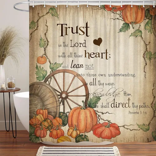 Miniatura 10 de Linda cortina de ducha de otoño para caravana, remolque, baño, campamento, pequeña, estrecha, corta, de tela, decoración de campamento feliz
