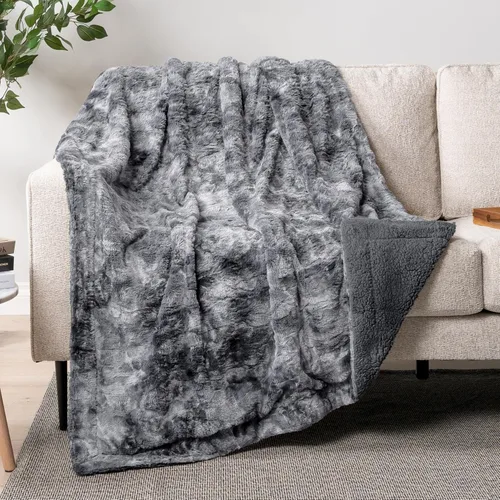 Miniatura 18 de PAVILIA - Manta de piel sintética reversible con diseño tie-dye color negro, suave, mullida y cálida, mantas y cobijas de sherpa para cama, manta