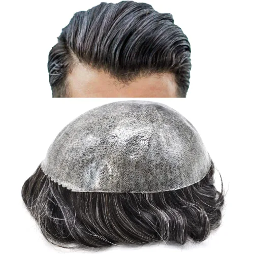 Miniatura 28 de Hair Toupee para hombres Sistema de reemplazo de pelo completo Poly pieza de pelo para hombre Toupee Durable Europeo Sistema de cabello humano #420