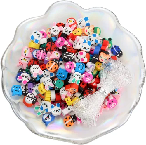 100 piezas de cuentas espaciadoras de arcilla polimérica de animales para joyería de mujer, pulseras, collares, aretes, accesorios de bricolaje