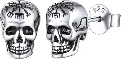 ChicSilver Aretes de plata de ley 925, aretes góticos vintage personalizados, aretes de Halloween para hombres y mujeres (con caja de regalo)