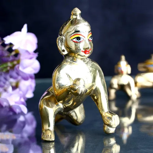 Miniatura 5 de Satvik - 1 pieza (tamaño 0) de latón, ídolo de Gopal Kanha Ji Murti/estatua de Krishna indio, figura de gopal Krishnajanmashtmi Makhan Chor Bal