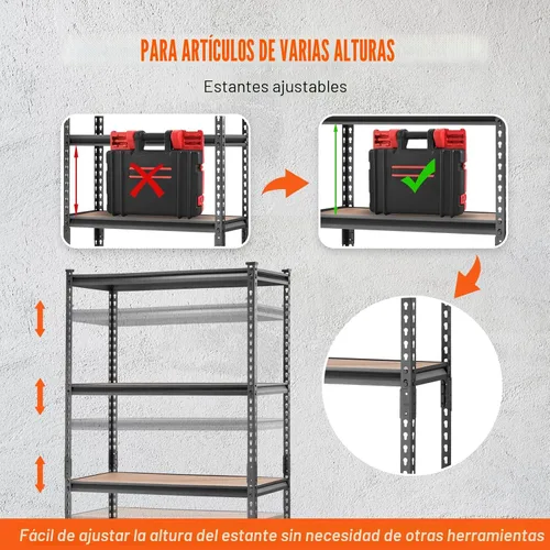 Miniatura 8 de VEVOR Unidad de Estantería de Almacenamiento, 5 Niveles Ajustables, Capacidad de 2000 lbs, Estantes de Garaje de Servicio Pesado Organizador