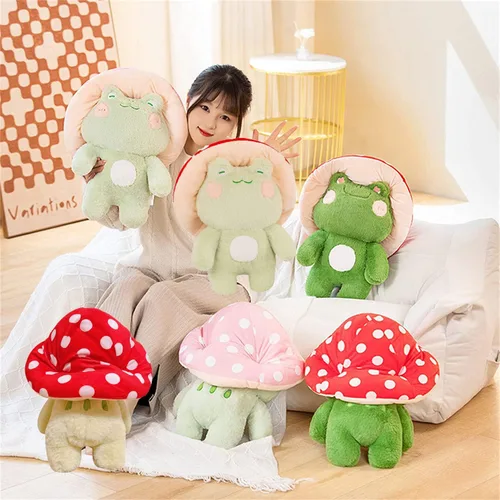 Miniatura 2 de Peluche de rana de 10 pulgadas, lindo sombrero de seta de rana, animales de peluche, juguetes de peluche kawaii, almohada para decoración del hogar