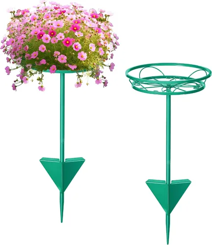 Miniatura 9 de Tellingyou Paquete de 2 soportes ajustables para macetas para exteriores, soportes de metal para plantas al aire libre, soporte versátil